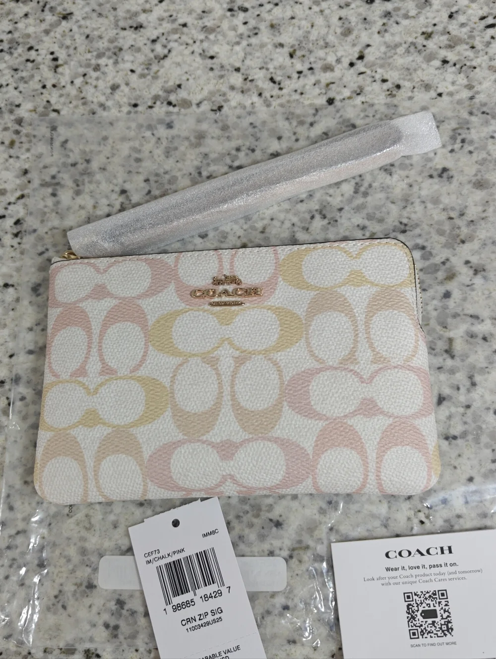 Coach Corner Zip Wristlet In Pretty Signature Canvas (Gold, pink, chalk white) - Picture 4 of 8